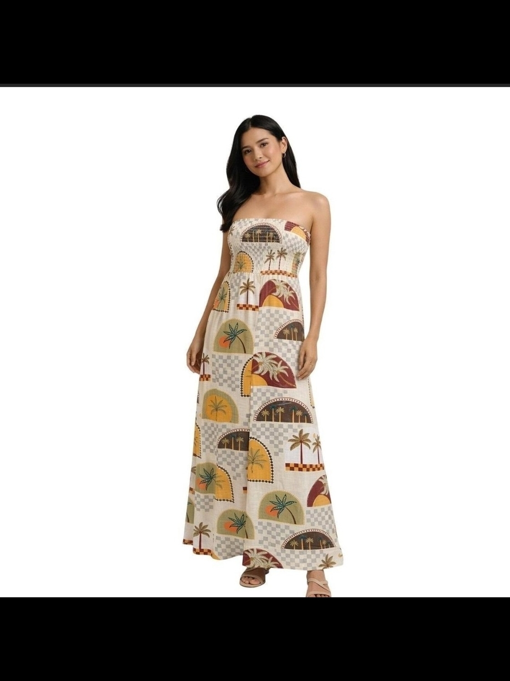 NWT Anthropolgie Strapless Tropical Print Midi Dress in Multi Color Sz S - Picture 2 of 12